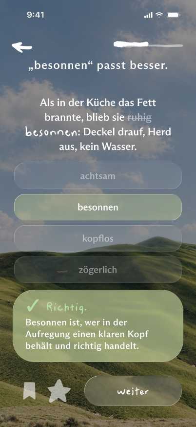 Aufgelöst: besonnen passt besser