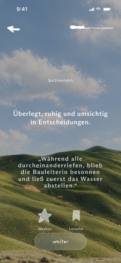 Rückseite mit Bedeutung und Beispielsatz