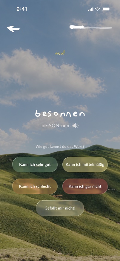 Karteikarte mit dem Wort besonnen